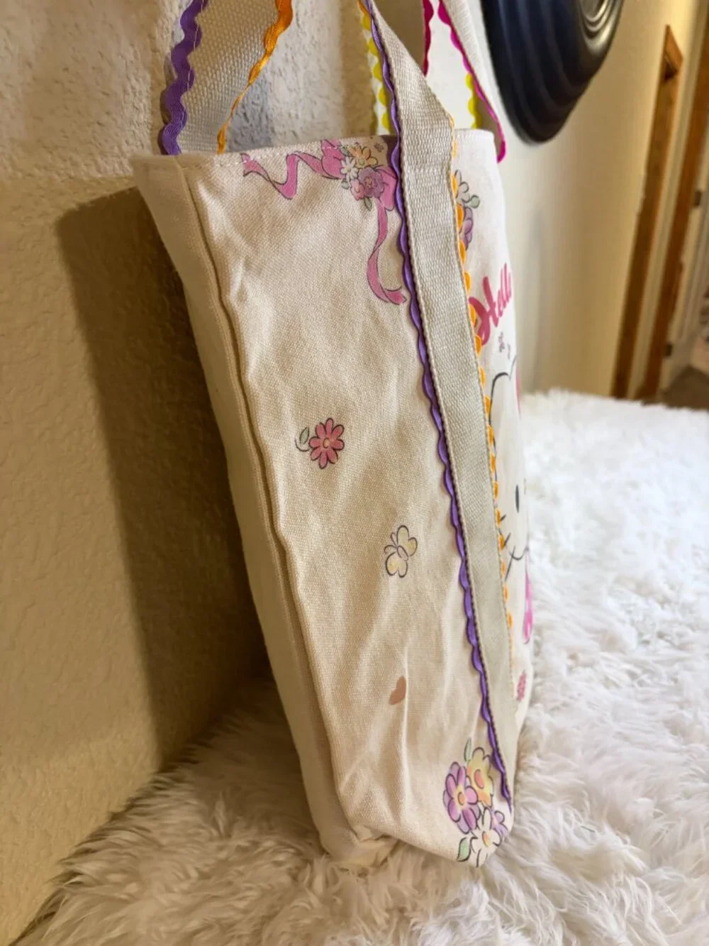 VIRAL Hello Kitty Canvas Tote Bag Floral Bow Pink Sanrio Shopper Bag NWT